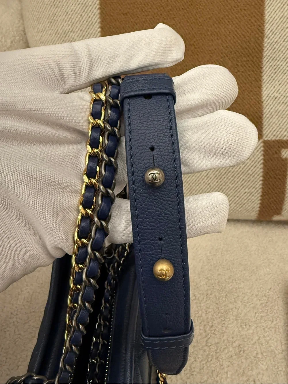 Chanel Quilted Leather Shoulder Bag in Navy Blue small